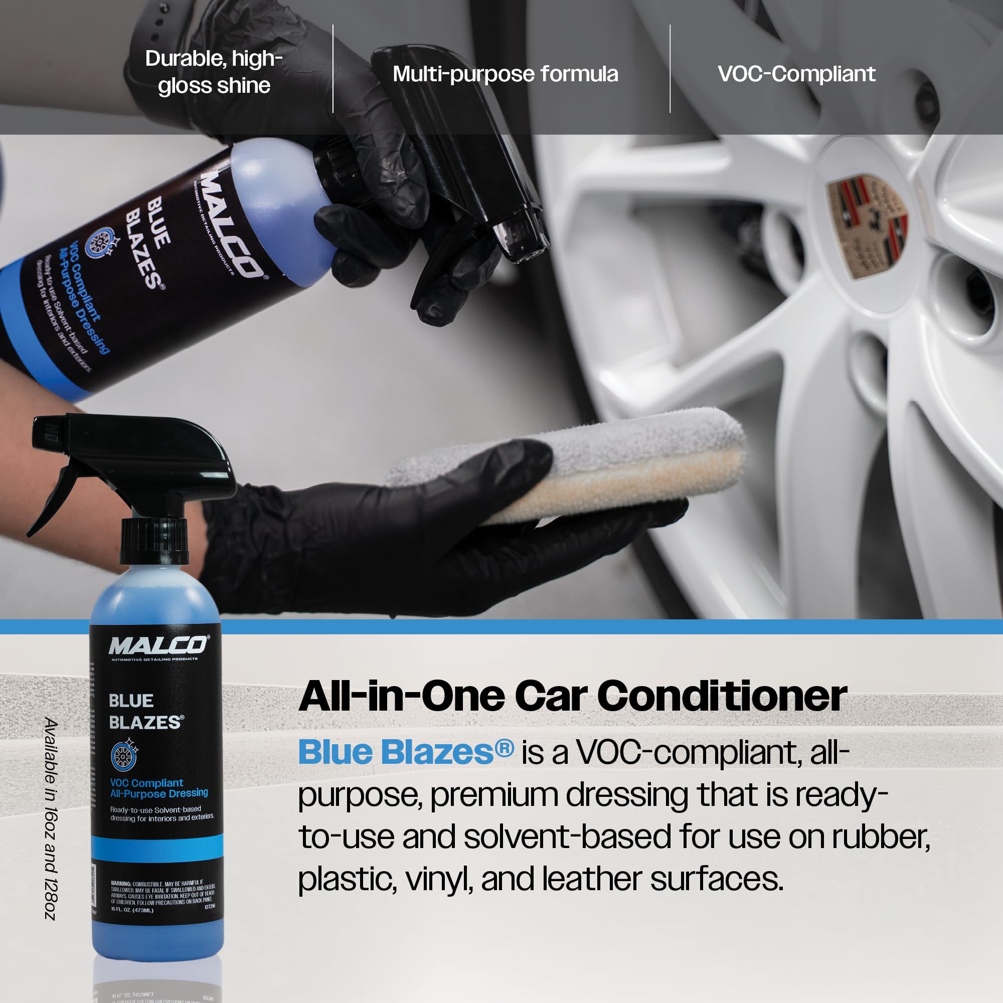 Malco Blue Blazes VOC Compliant All-In-One Car Conditioner – Protects & Preserves Leather, Rubber, Plastic, & Vinyl Surfaces/Produces a Durable, High-Gloss Shine/Pleasant Fragrance/16 Oz. (127216) - Image 5