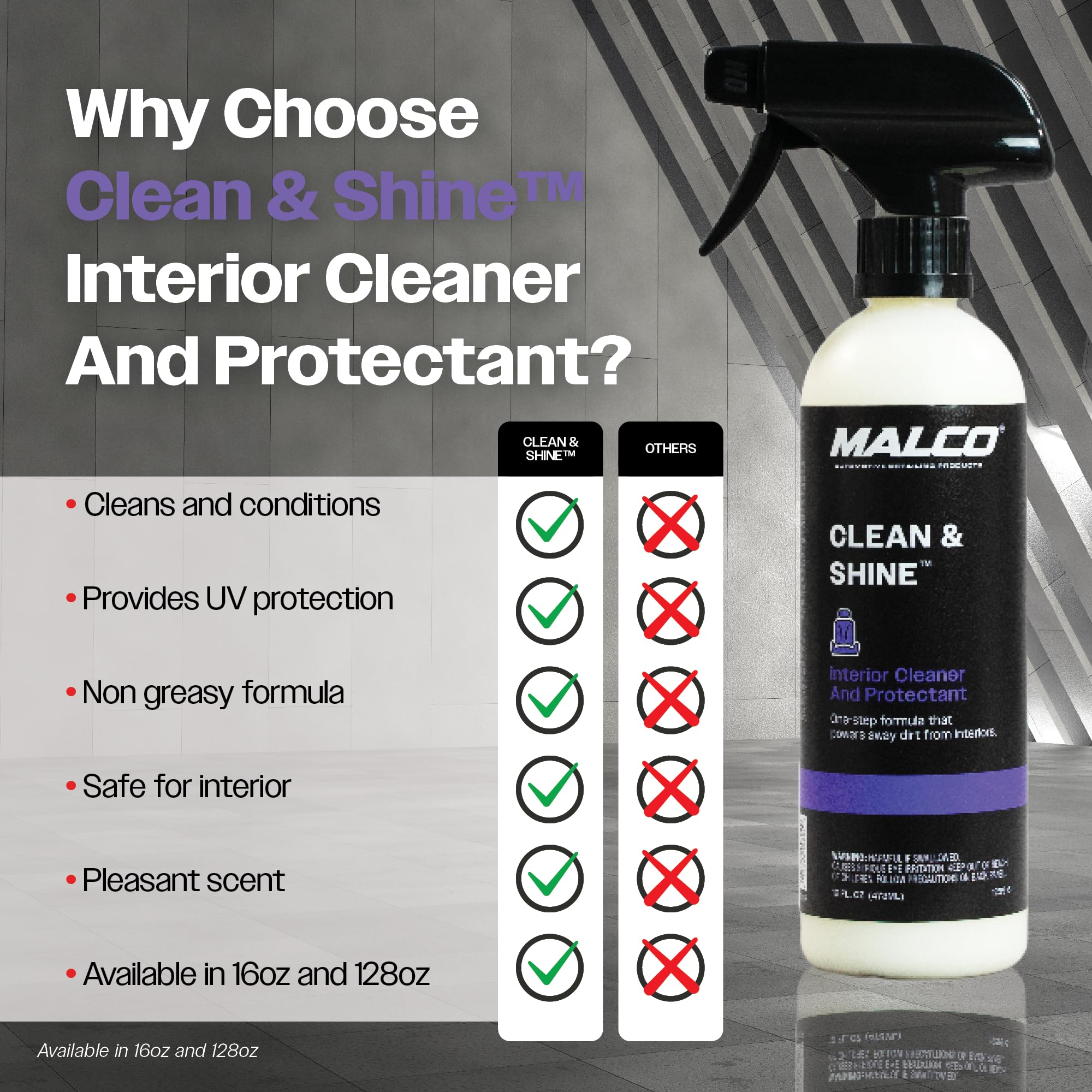 Malco Clean and Shine Interior Car Cleaner and Dressing - Best Interior Car Care to Restore Leather Plastic and Vinyl / 1 Simple Step To Clean, Condition, and Protect/Non-Glare Satin Finish (125901) - Image 4