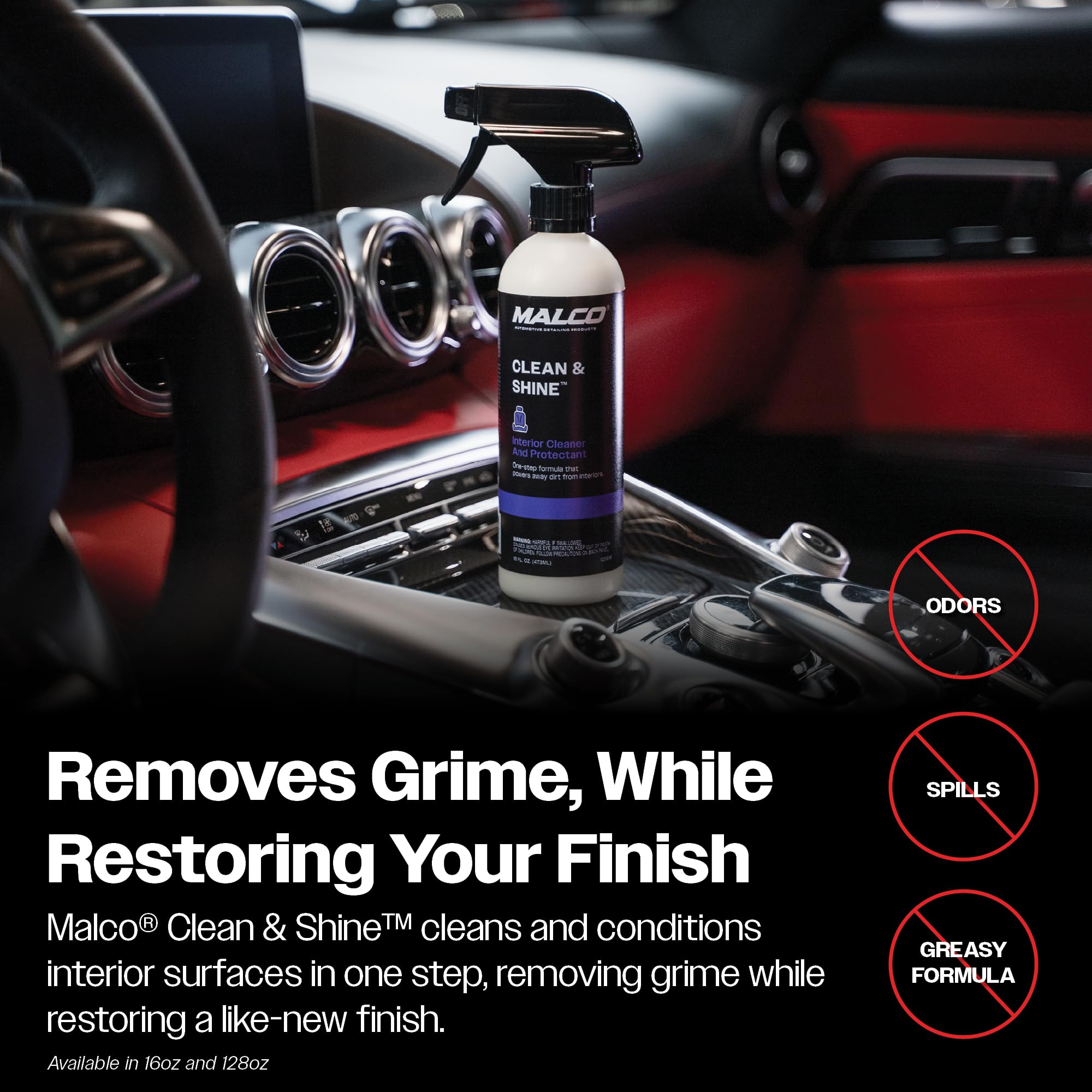 Malco Clean and Shine Interior Car Cleaner and Dressing - Best Interior Car Care to Restore Leather Plastic and Vinyl / 1 Simple Step To Clean, Condition, and Protect/Non-Glare Satin Finish (125901) - Image 6