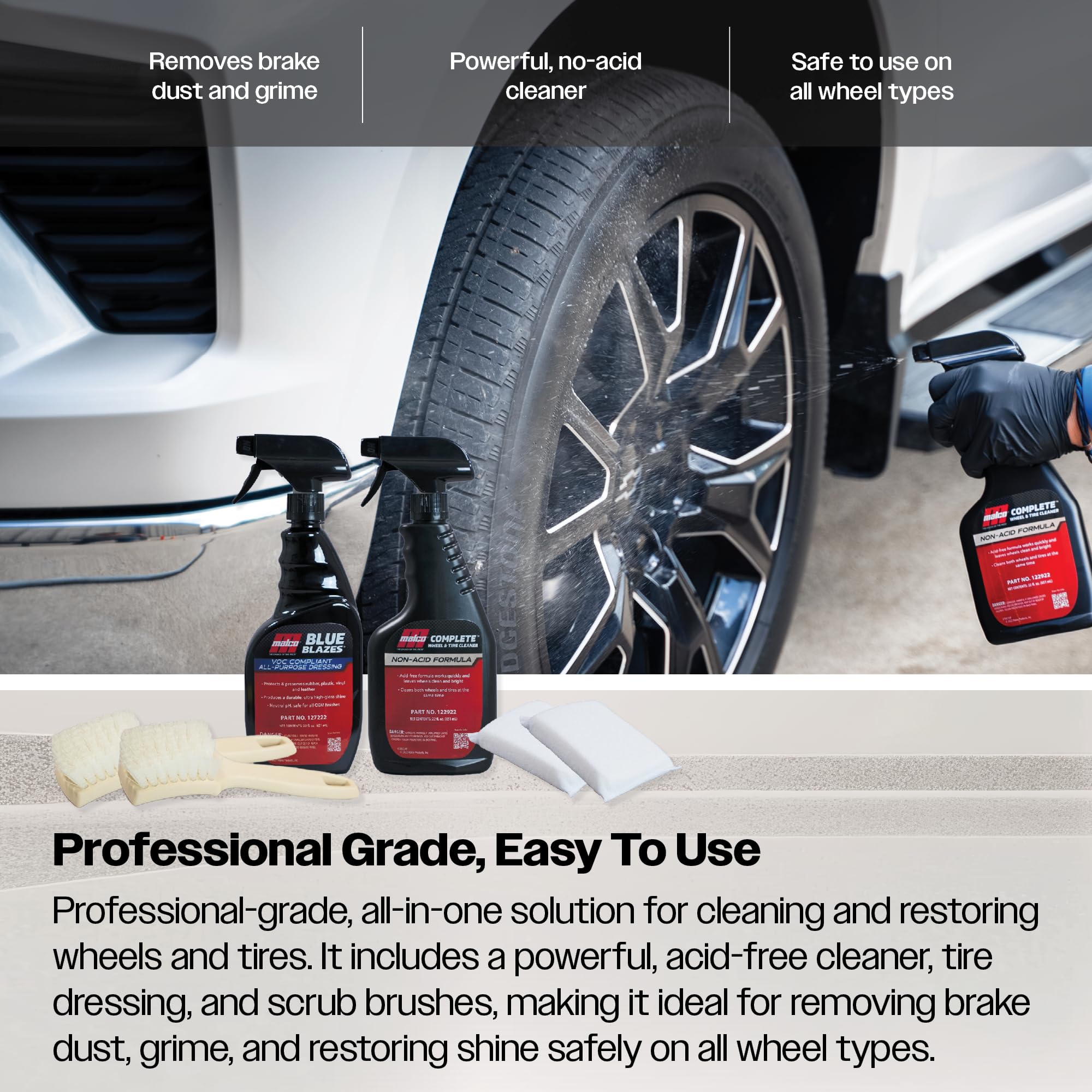 Malco Complete Wheel & Tire Cleaner – Fast Acting, Non-Acid Formula/Removes Dust, Grease, Oil, and Dirt from Entire Wheel / 16 oz. (122916) - Image 5