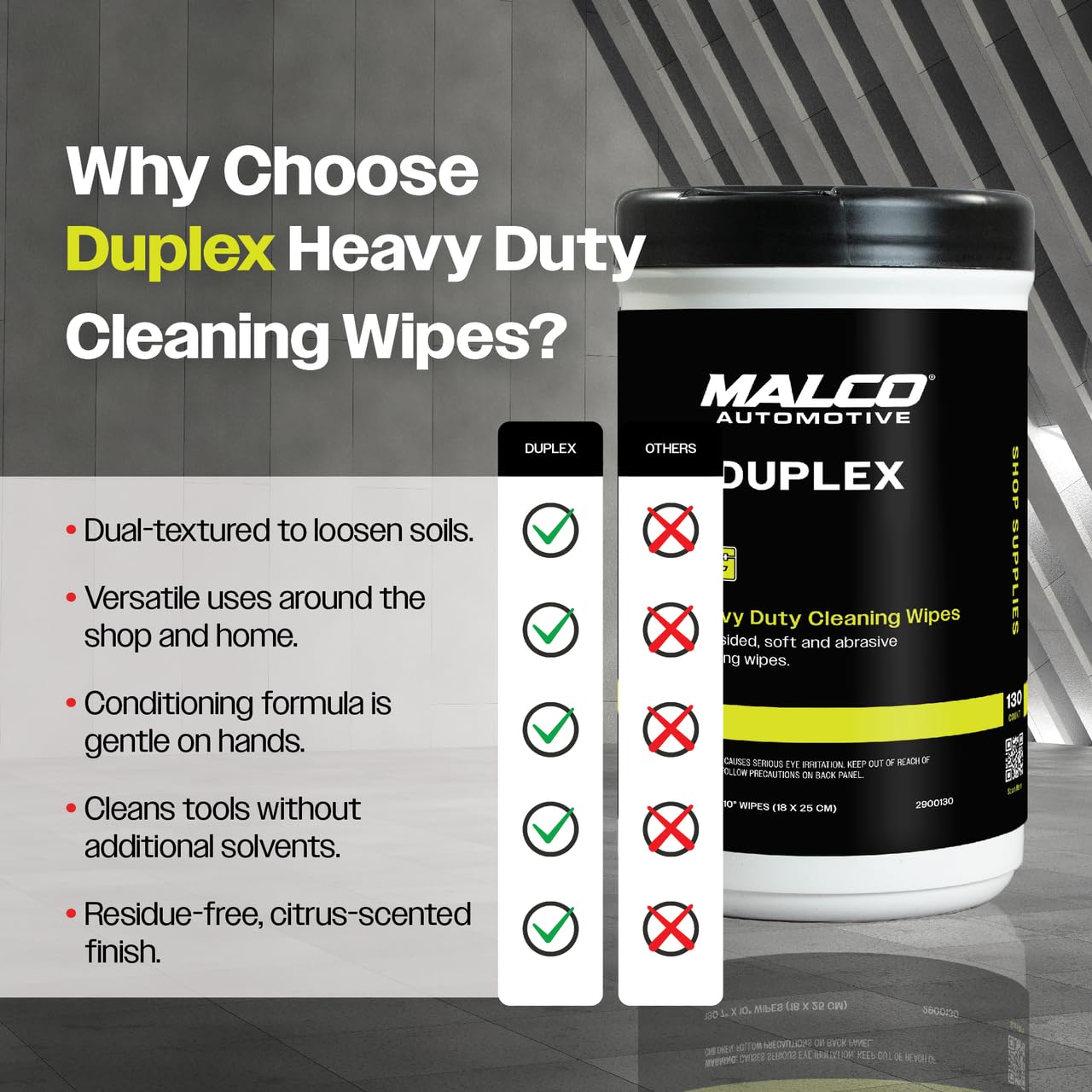 Malco Duplex Heavy Duty Cleaning Wipes for Home and Auto - Dual Sided Textured, Wet Wipe/Removes Grease, Tar, Paint, Oil, Dirt/No Residue/Safe for Hands/Made in USA (130 Wipes) - Image 3