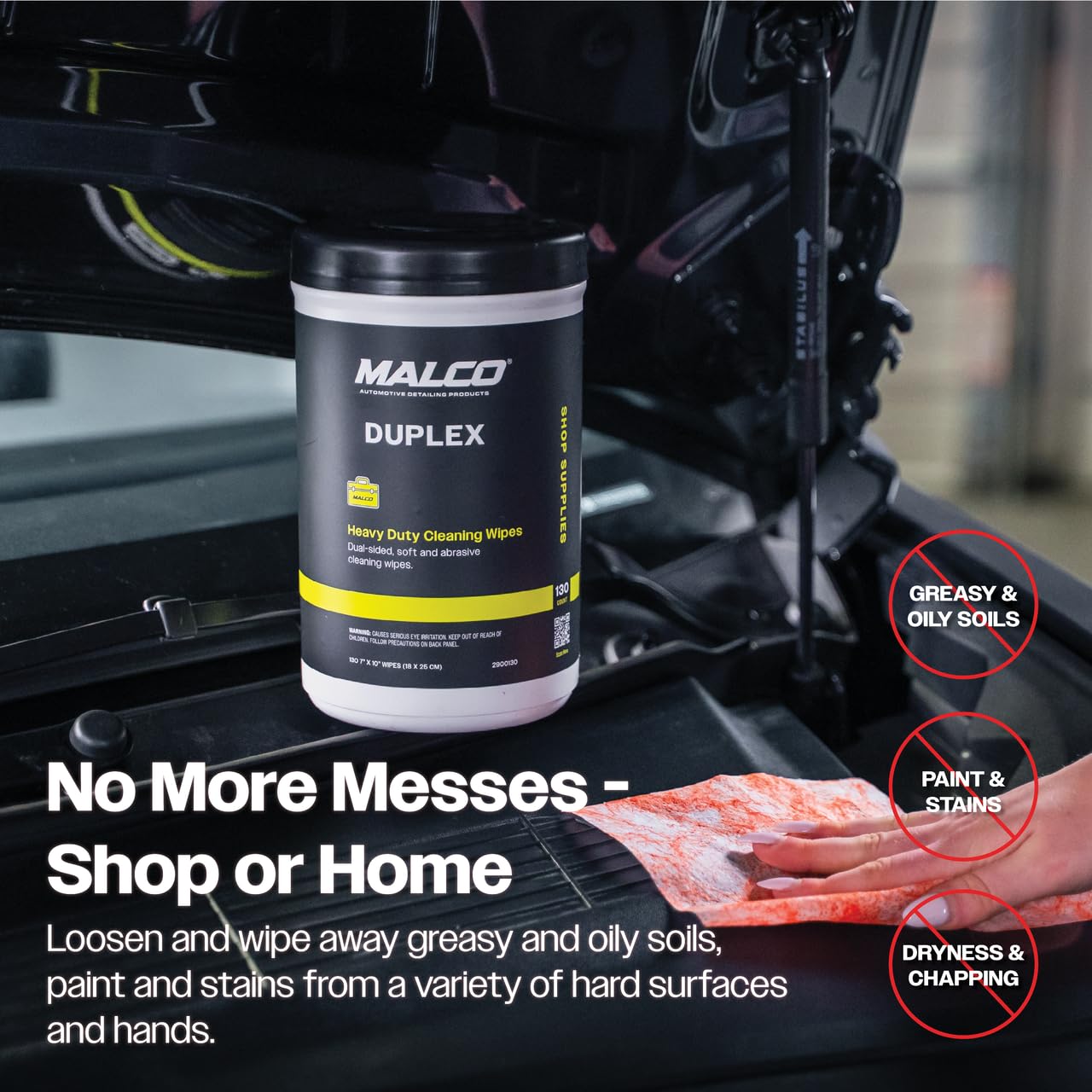 Malco Duplex Heavy Duty Cleaning Wipes for Home and Auto - Dual Sided Textured, Wet Wipe/Removes Grease, Tar, Paint, Oil, Dirt/No Residue/Safe for Hands/Made in USA (130 Wipes) - Image 5