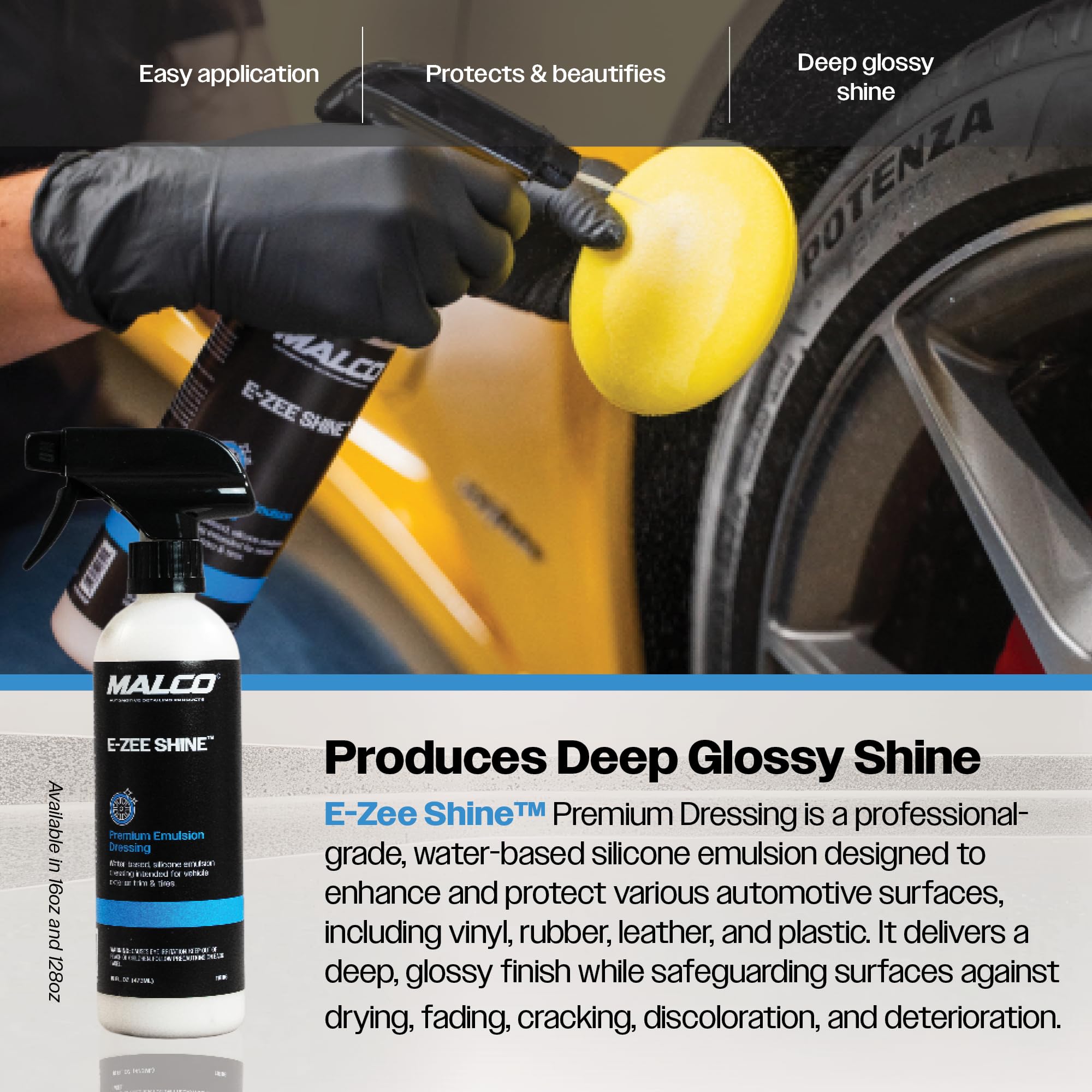 Malco E-ZEE Tire Shine Spray – Premium Emulsion-Style Dressing for All Vehicle Tires/Produces Deep Glossy Shine / 16 oz. (118116) - Image 5