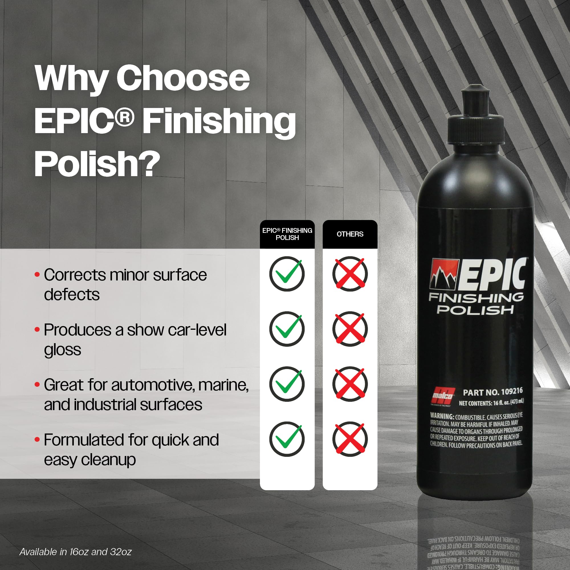 Malco Epic Finishing Polish - Vehicle Finishing Polish for Light Paint Correction/Polishes to Deep Showroom Gloss/Swirl-Free with Orbital Polisher / 32 Oz. (109232) - Image 4