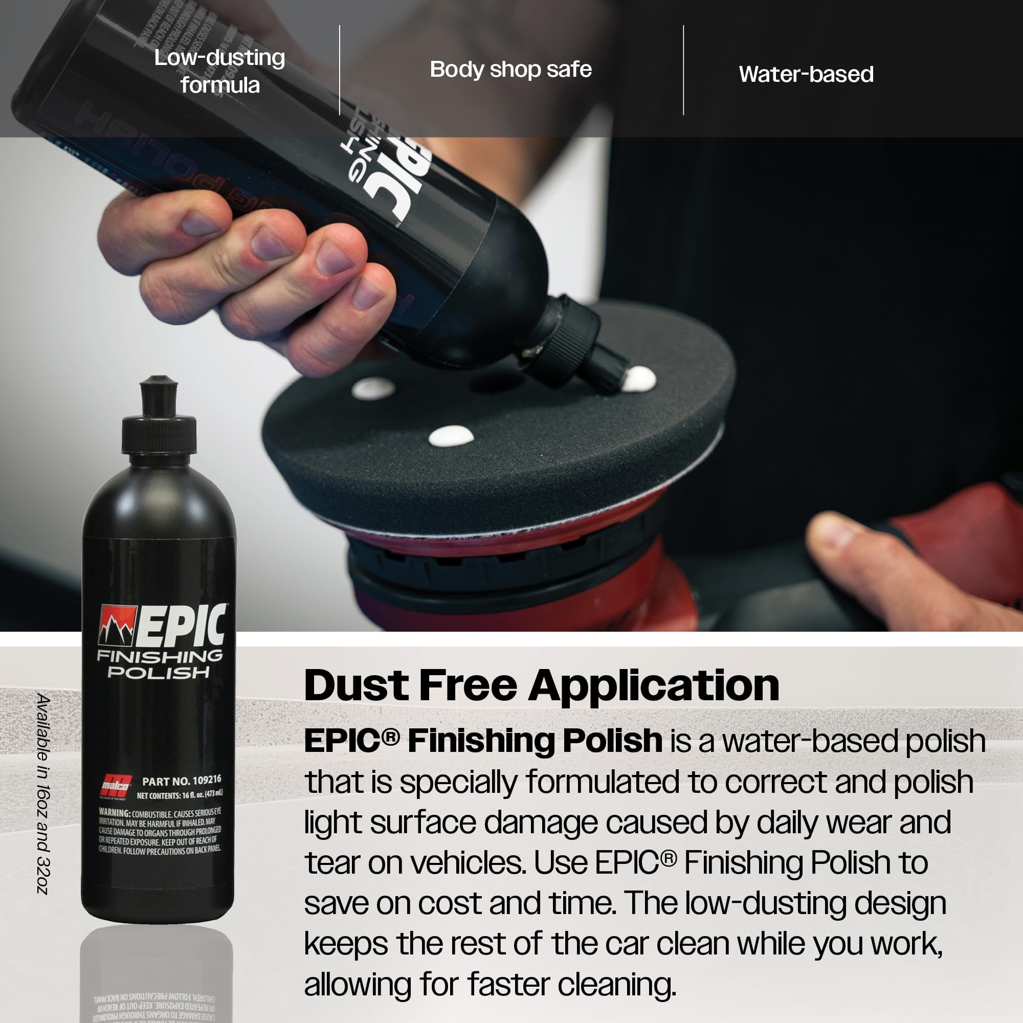 Malco Epic Finishing Polish - Vehicle Finishing Polish for Light Paint Correction/Polishes to Deep Showroom Gloss/Swirl-Free with Orbital Polisher / 32 Oz. (109232) - Image 5