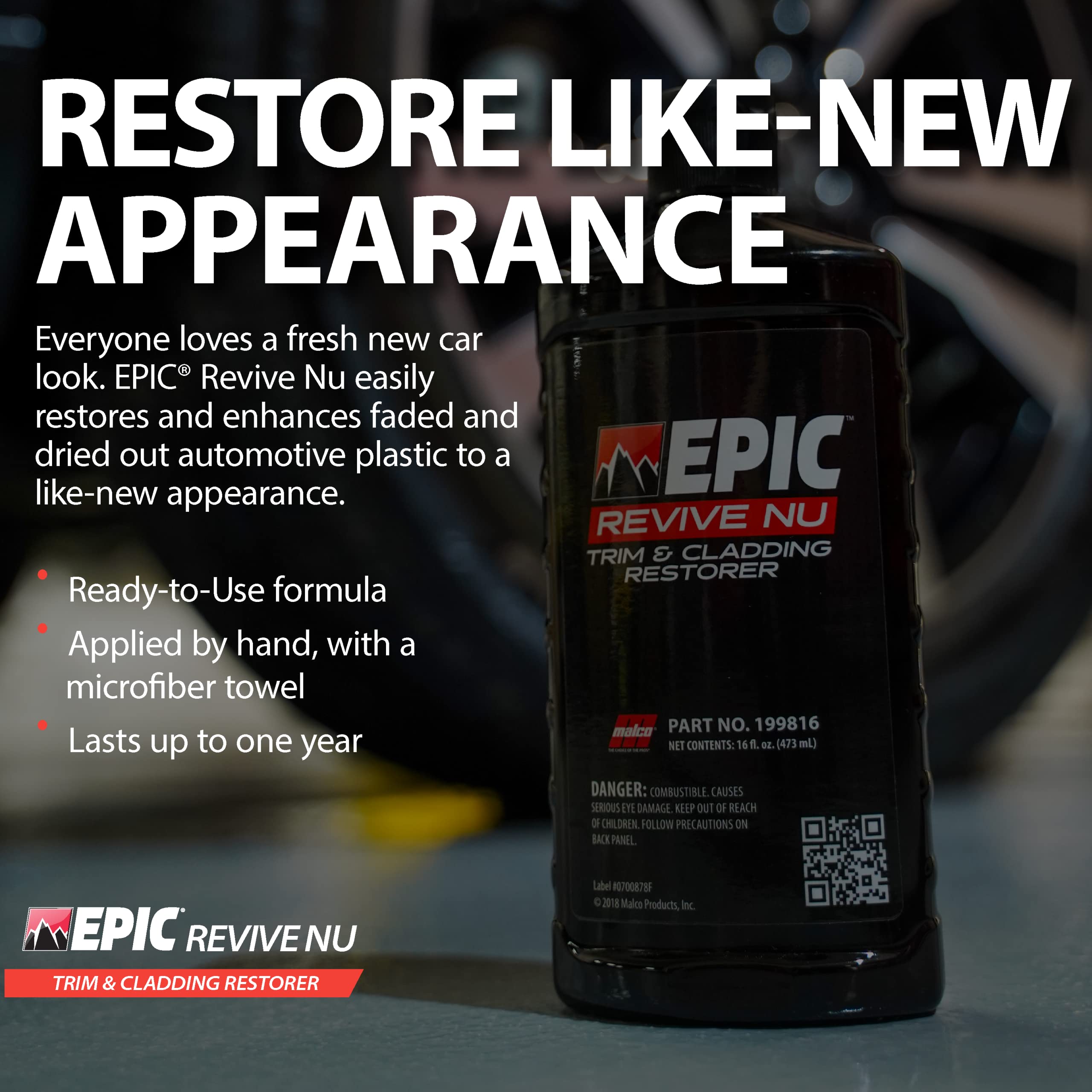 Malco Epic Revive Nu Plastic Trim & Cladding Restorer - Restores Faded and Dried Out Plastic/Vinyl and Rubber Back to Black or Gray Finish / 16 Oz (199816) - Image 6