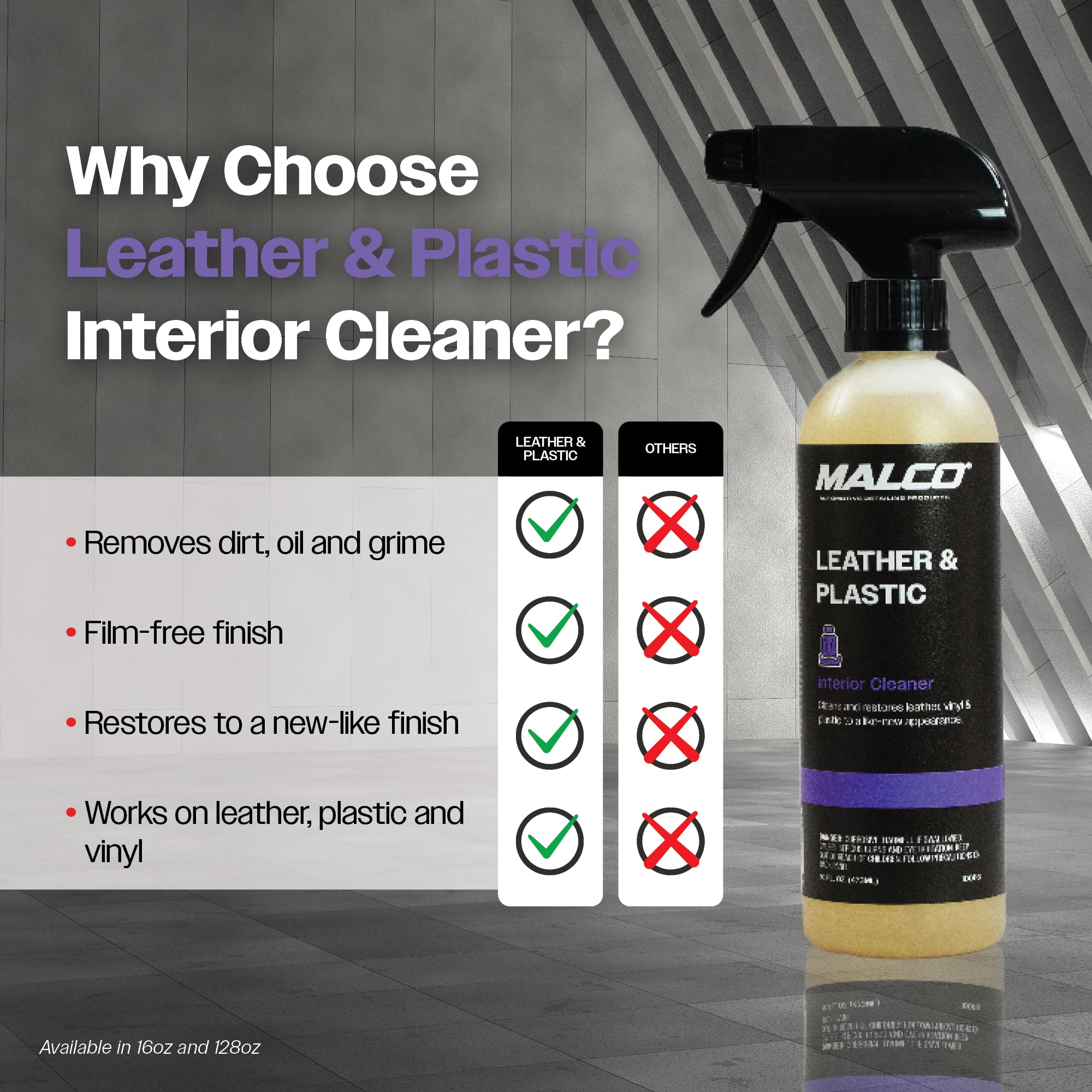 Malco Leather & Plastic Cleaner – Penetrates Deep to Remove Dirt, Grime and Oily Soils/Restores Leather, Plastic and Vinyl/Leaves Surfaces Clean, Shiny and Film-Free / 16 Oz. (100116) - Image 3