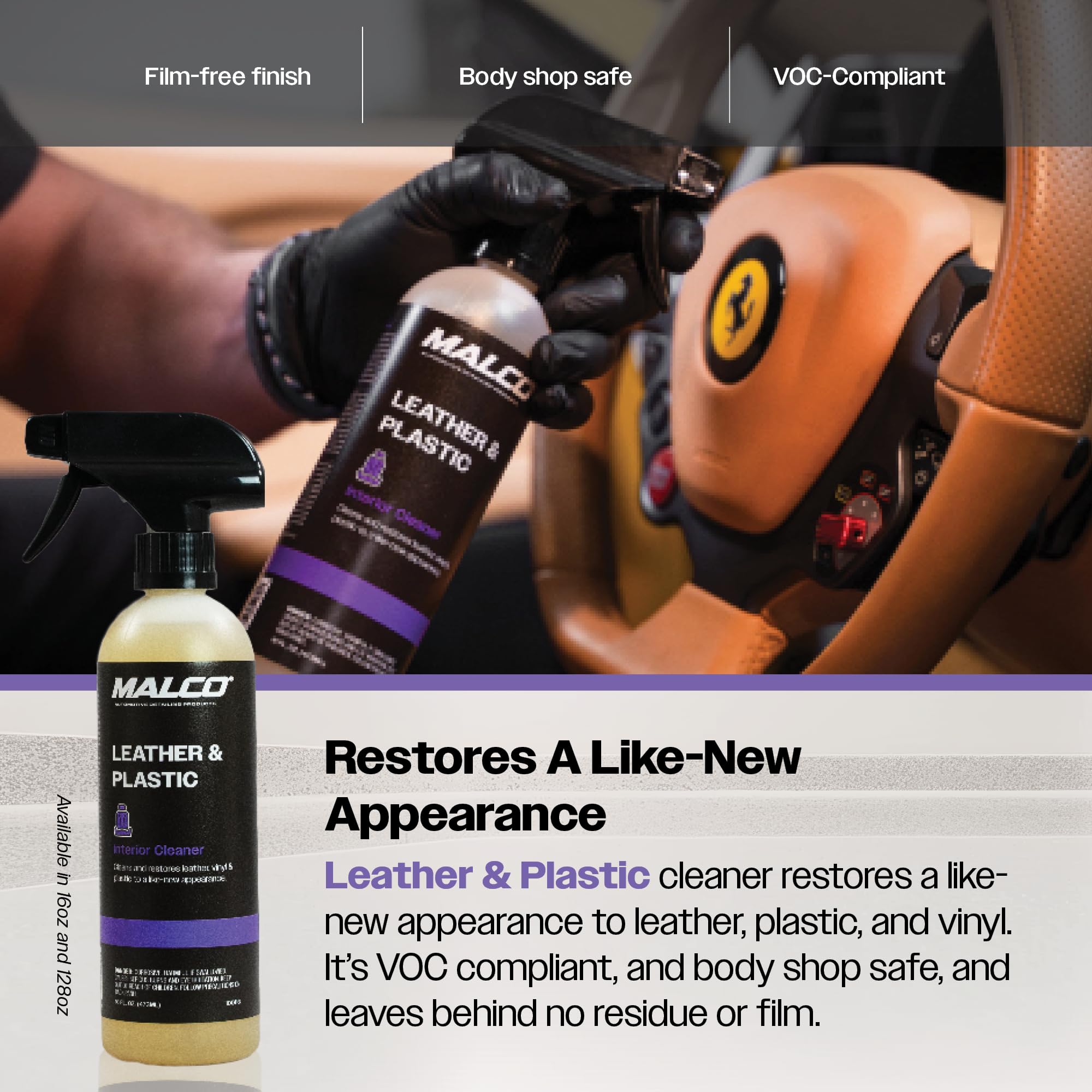 Malco Leather & Plastic Cleaner – Penetrates Deep to Remove Dirt, Grime and Oily Soils/Restores Leather, Plastic and Vinyl/Leaves Surfaces Clean, Shiny and Film-Free / 16 Oz. (100116) - Image 4