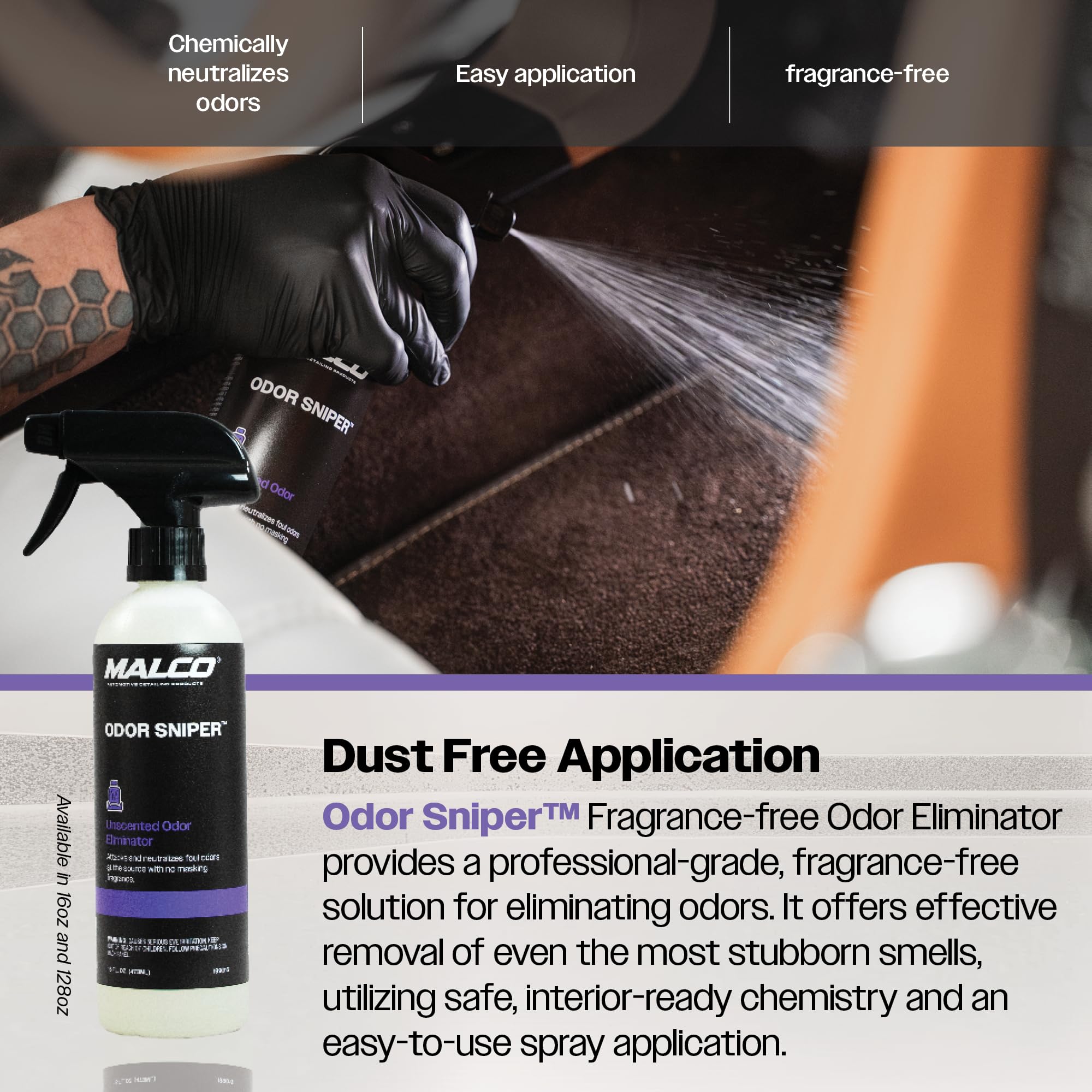 Malco Odor Sniper - Fragrance-Free Odor Eliminator for Car Interiors/Penetrates Odors at the Source/Chemically Neutralizes Foul Scents in Your Vehicle / 16 Oz. (199016) - Image 5