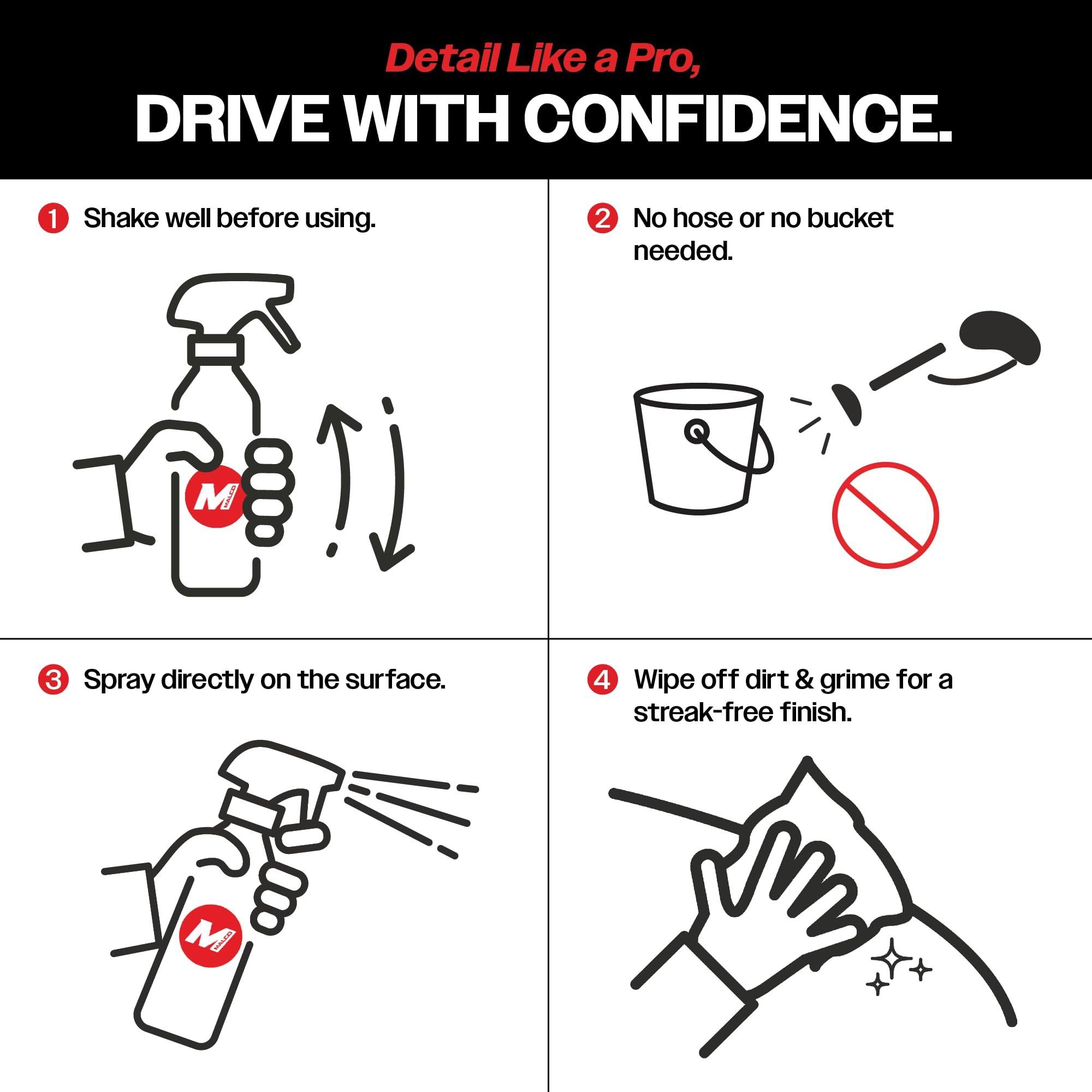 Malco OTG Waterless Car Wash (16 Oz.) - 100% Waterless Car Wash Spray/No Water or Bucket Needed/Safe and Effective Cleaning Solution for Cars/Great for On The Go or Regular Use (199416) - Image 8