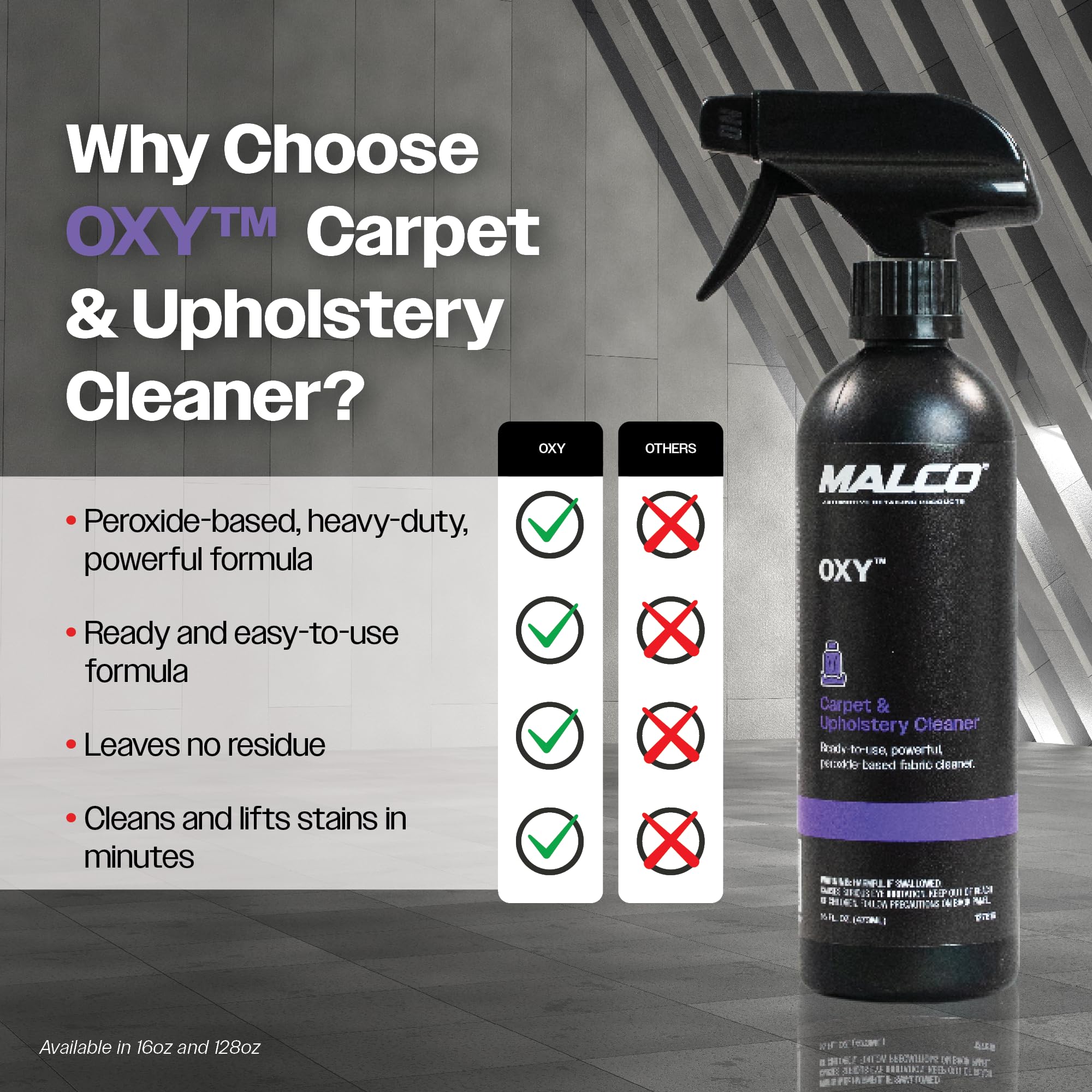 Malco OXY Carpet & Upholstery Cleaner - Stain Remover Spray for Car Interior Fabric/Cleans the Toughest Vehicle Stains/Deep Cleaning Liquid Formula / 16 Oz. (127816) - Image 4
