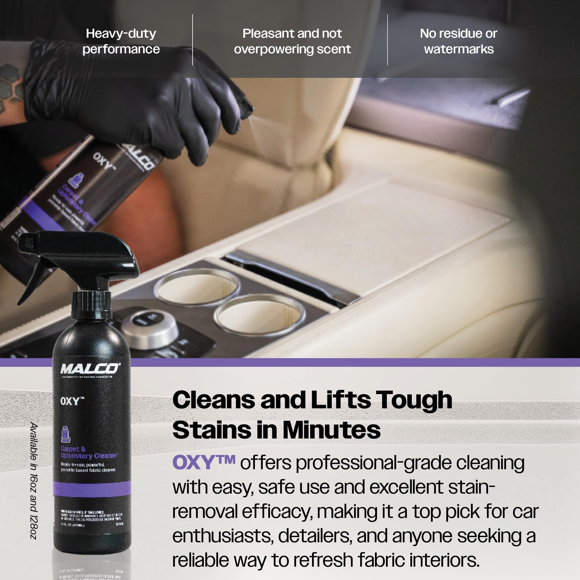 Malco OXY Carpet & Upholstery Cleaner - Stain Remover Spray for Car Interior Fabric/Cleans the Toughest Vehicle Stains/Deep Cleaning Liquid Formula / 16 Oz. (127816) - Image 5