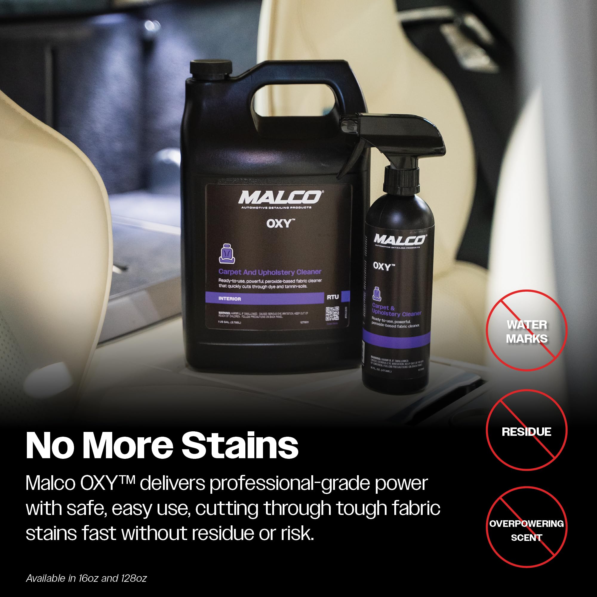Malco OXY Carpet & Upholstery Cleaner - Stain Remover Spray for Car Interior Fabric/Cleans the Toughest Vehicle Stains/Deep Cleaning Liquid Formula / 16 Oz. (127816) - Image 6