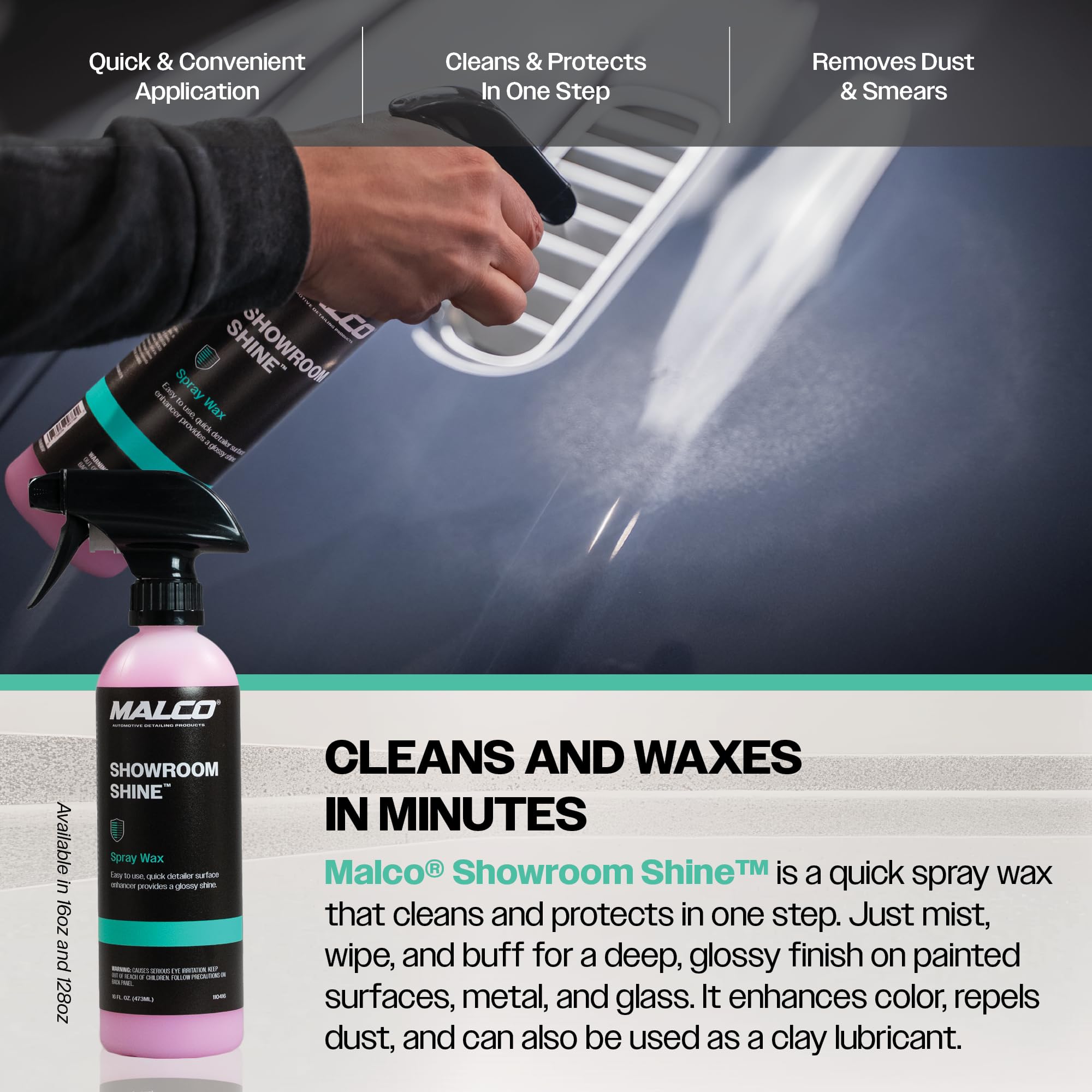 Malco Showroom Shine Spray Car Wax and Instant Detailer - Best Car Wax Spray for Professional Finish/Easy to Use Instant Detailer/Cleans and Waxes Painted Surfaces, Metal and Glass (110416) - Image 6